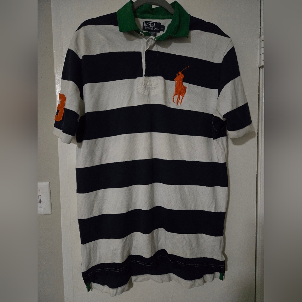 Ralph Lauren Navy and White Polo with Orange Logo
